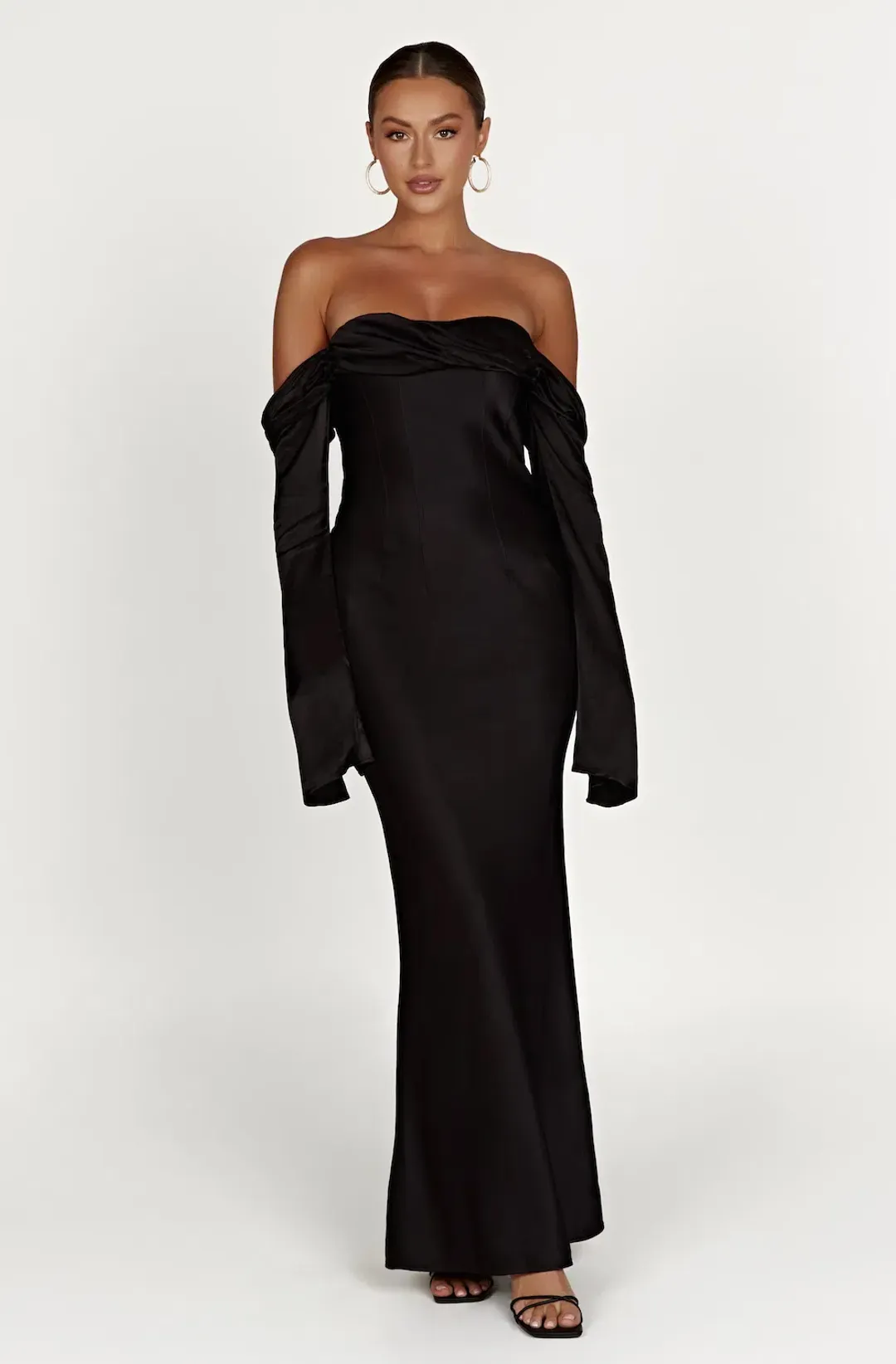 Meshki Giselle Off Shoulder Cowl Neck Maxi Dress in Black Size 8/S for rent on The Volte - main image