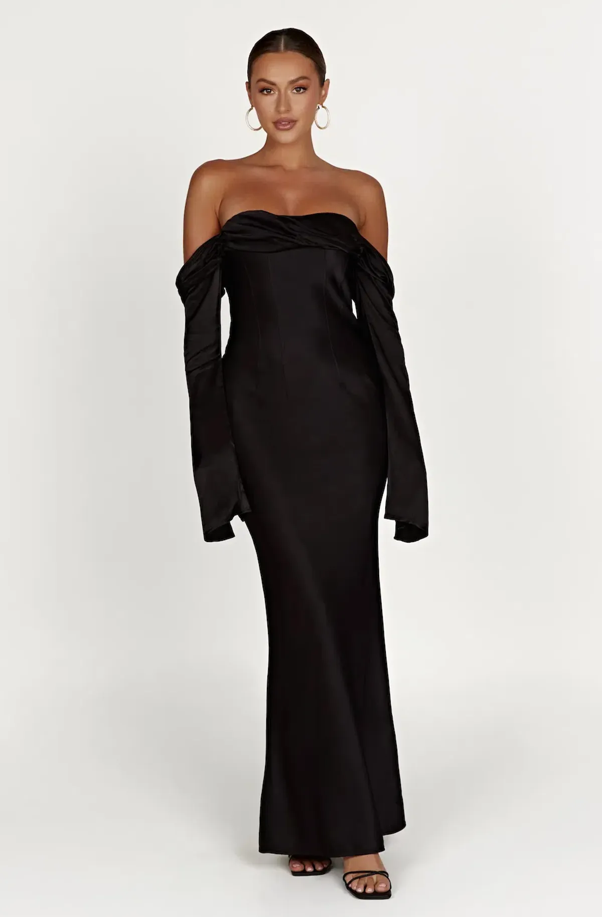 Meshki Giselle Off Shoulder Cowl Neck Maxi Dress in Black Size 8/S for rent on The Volte - main image