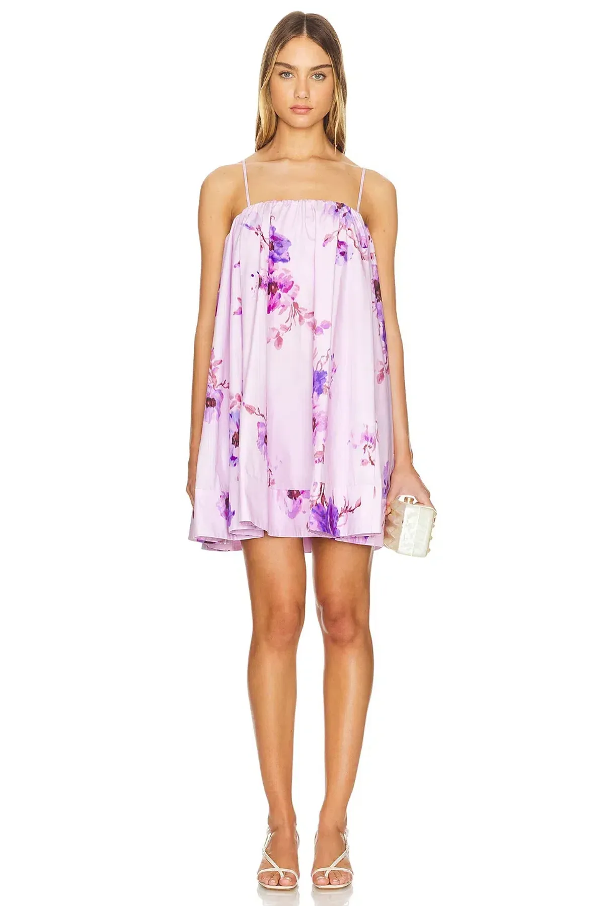 Zimmermann Lightburst Puff Mini Dress Purple Floral Size 2 / Size Au 12 for rent on The Volte - main image