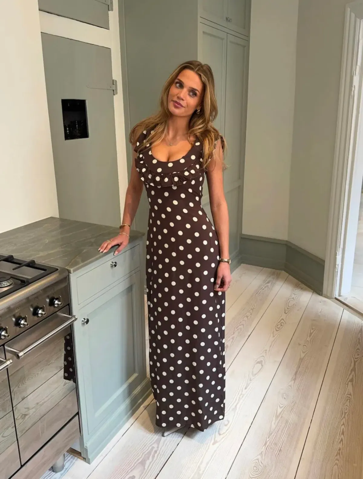 Design By Si Luna Maxi Dress With Polka Dots Brown/Yellow Size S / AU 8 for rent on The Volte - main image