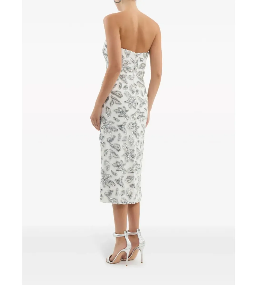Rebecca Vallance Suki Strapless Bead & Sequin Midi Dress White Size AU 16 for rent on The Volte - main image
