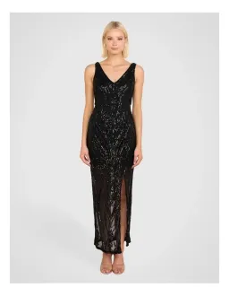 Pilgrim Saige V Neck Sequin Gown in Black Size 14 for rent on The Volte - image 1