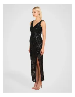 Pilgrim Saige V Neck Sequin Gown in Black Size 14 for rent on The Volte - image 2