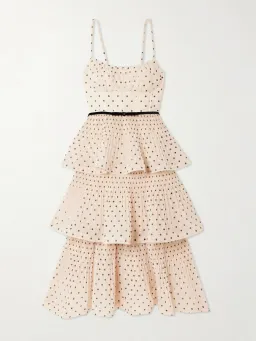 Zimmermann Pleated Tiered Midi Dress in Black/Cream Polka Dot Size 14/L for rent on The Volte - image 3