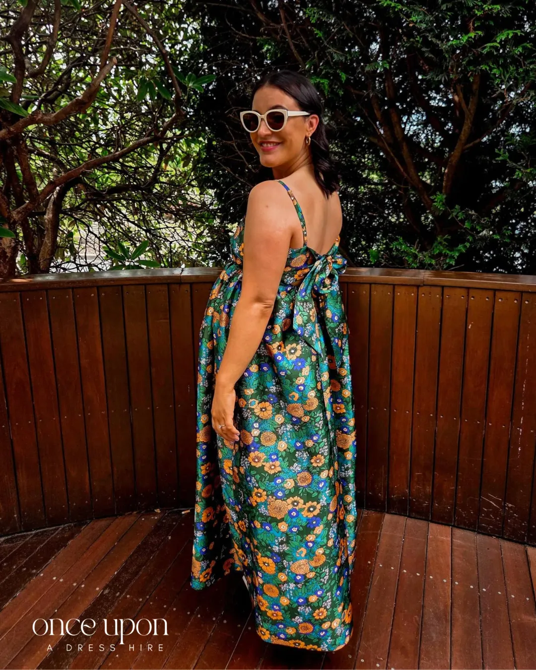 Alemais Carmine Printed Open Back Midi Dress Green Floral Multi Size 12 for rent on The Volte - main image