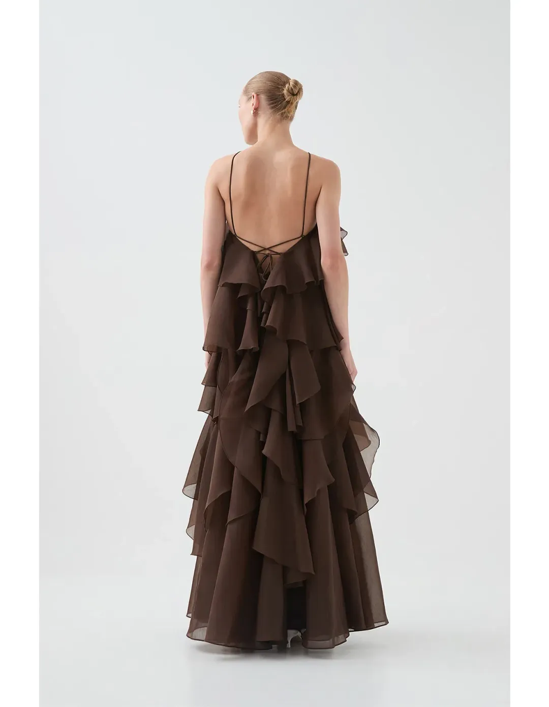 Aje Pandorea Layered Maxi Dress Carob Brown Size 8 for rent on The Volte - main image
