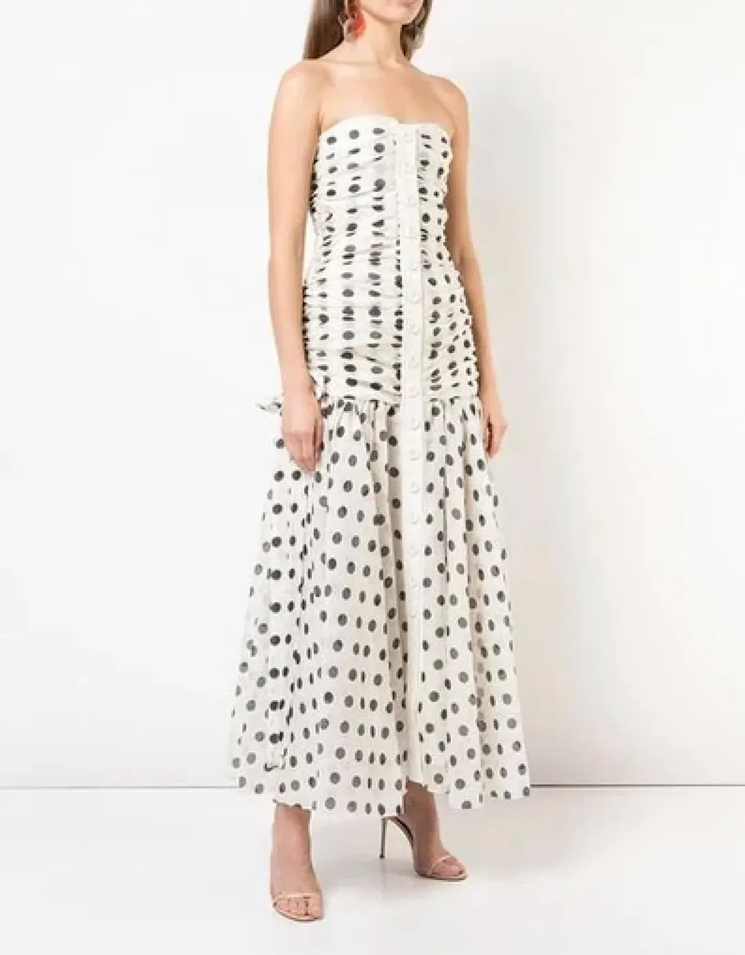 Zimmermann Corsage Ruched Polka-dot Linen-blend Maxi Dress Print Size 1 / Size AU 6 for rent on The Volte - main image