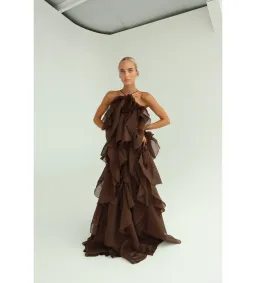 Aje Pandorea Layered Maxi Dress in Carob Brown Size AU 10 for rent on The Volte - image 1