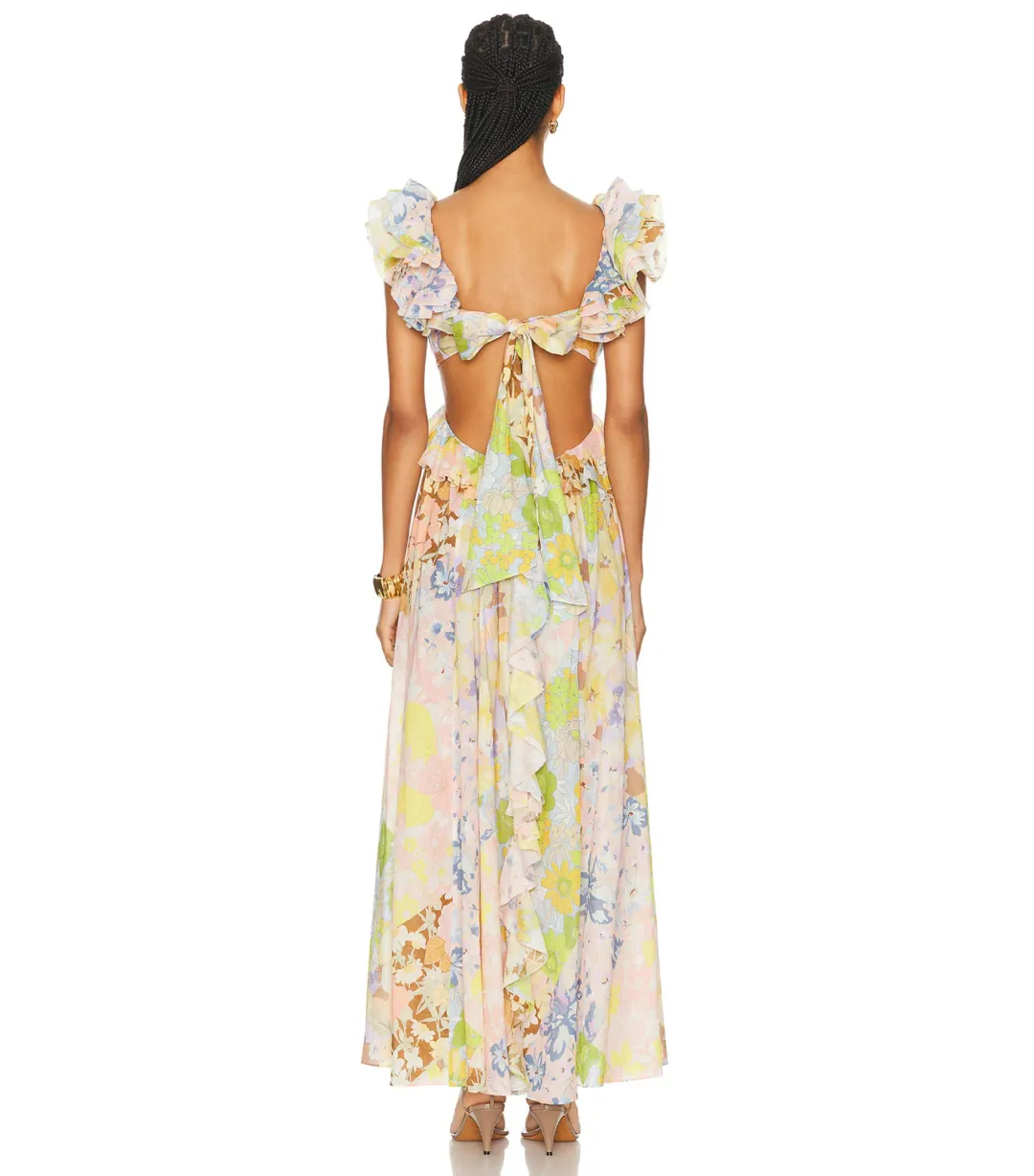 Zimmermann Pop Ruffle Sleeve Midi Dress in Patch Floral Size 0 / AU 8 for rent on The Volte - main image