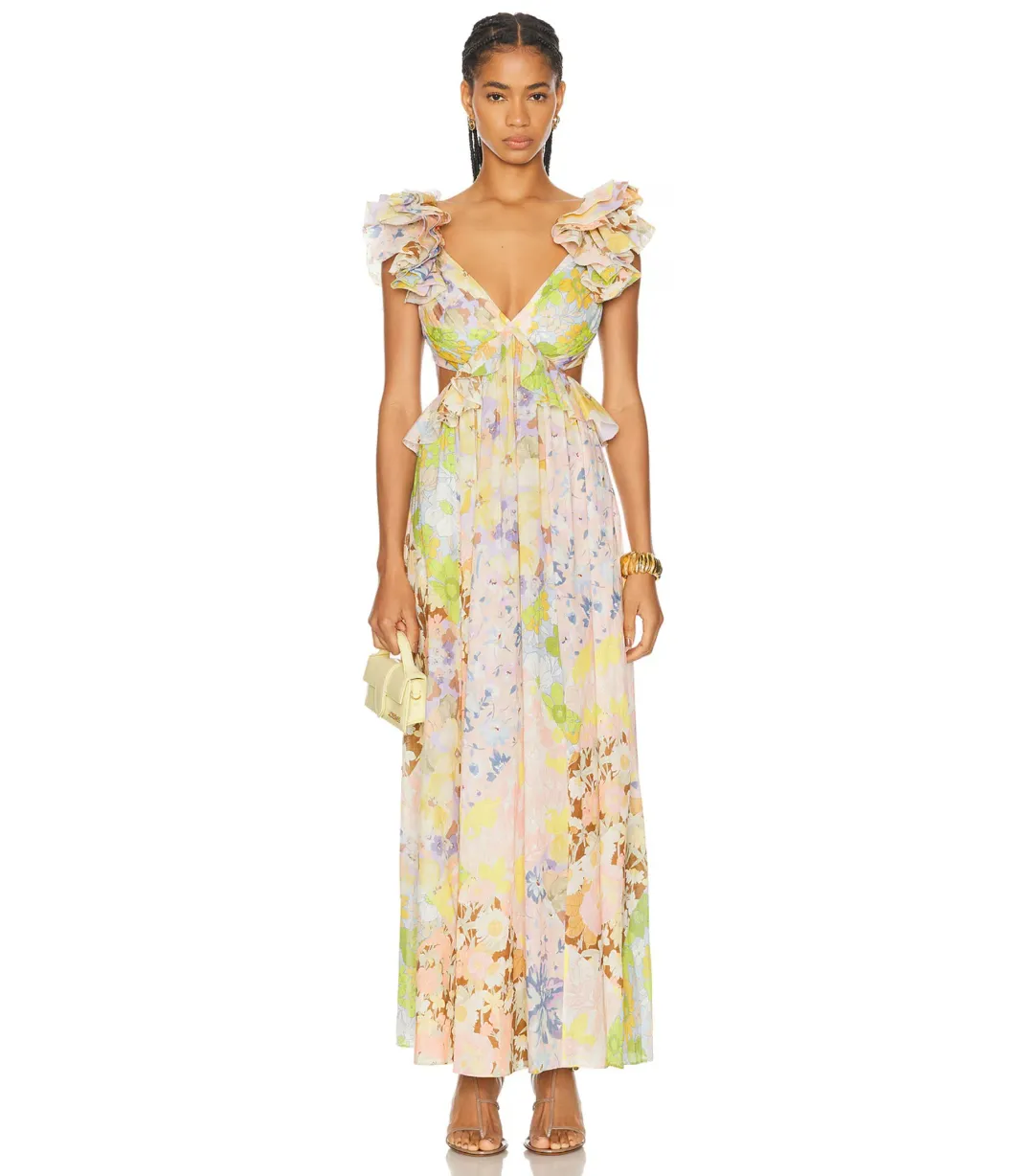 Zimmermann Pop Ruffle Sleeve Midi Dress in Patch Floral Size 0 / AU 8 for rent on The Volte - main image
