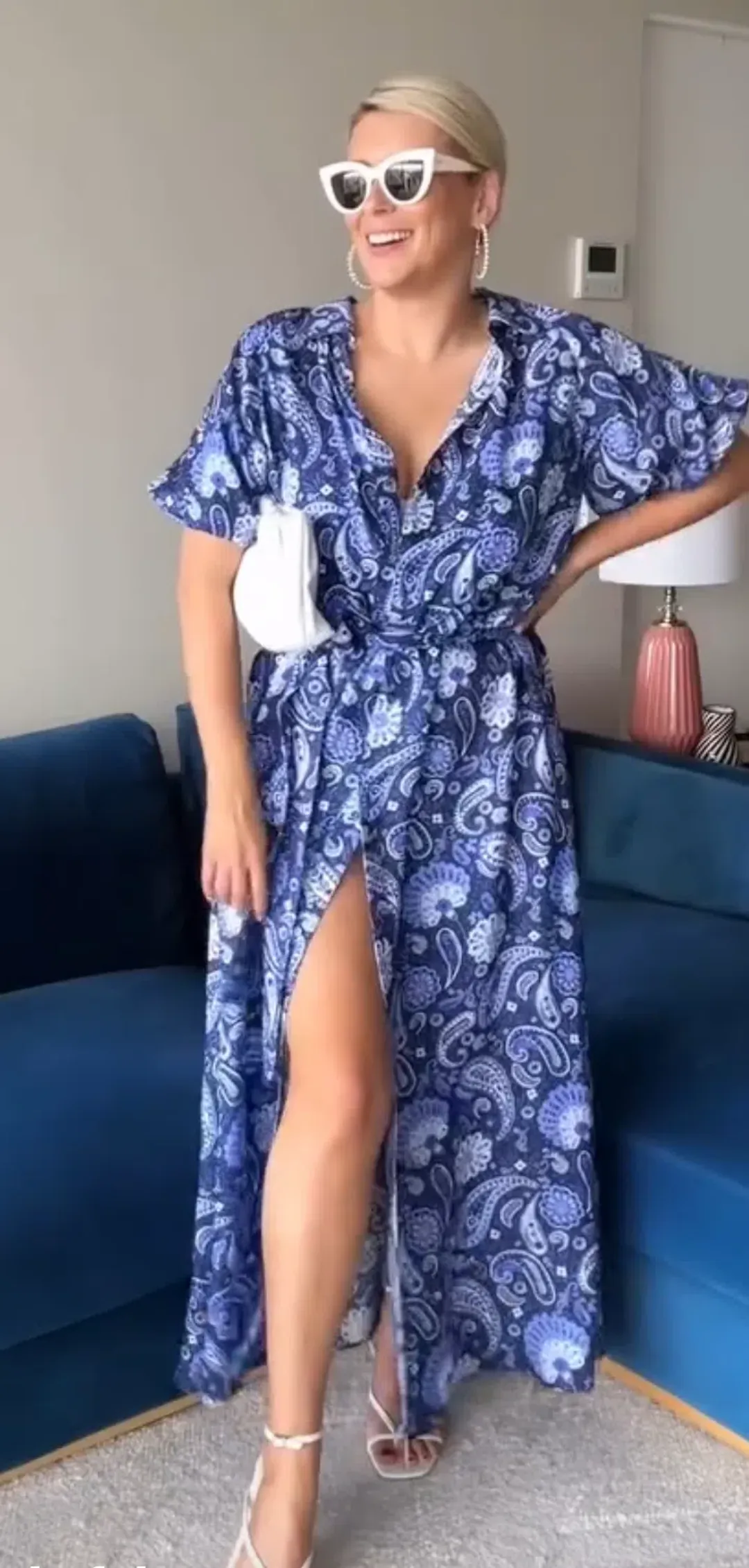 Palm Noosa Carla Dress Blue Paisley Size AU 8 for rent on The Volte - main image