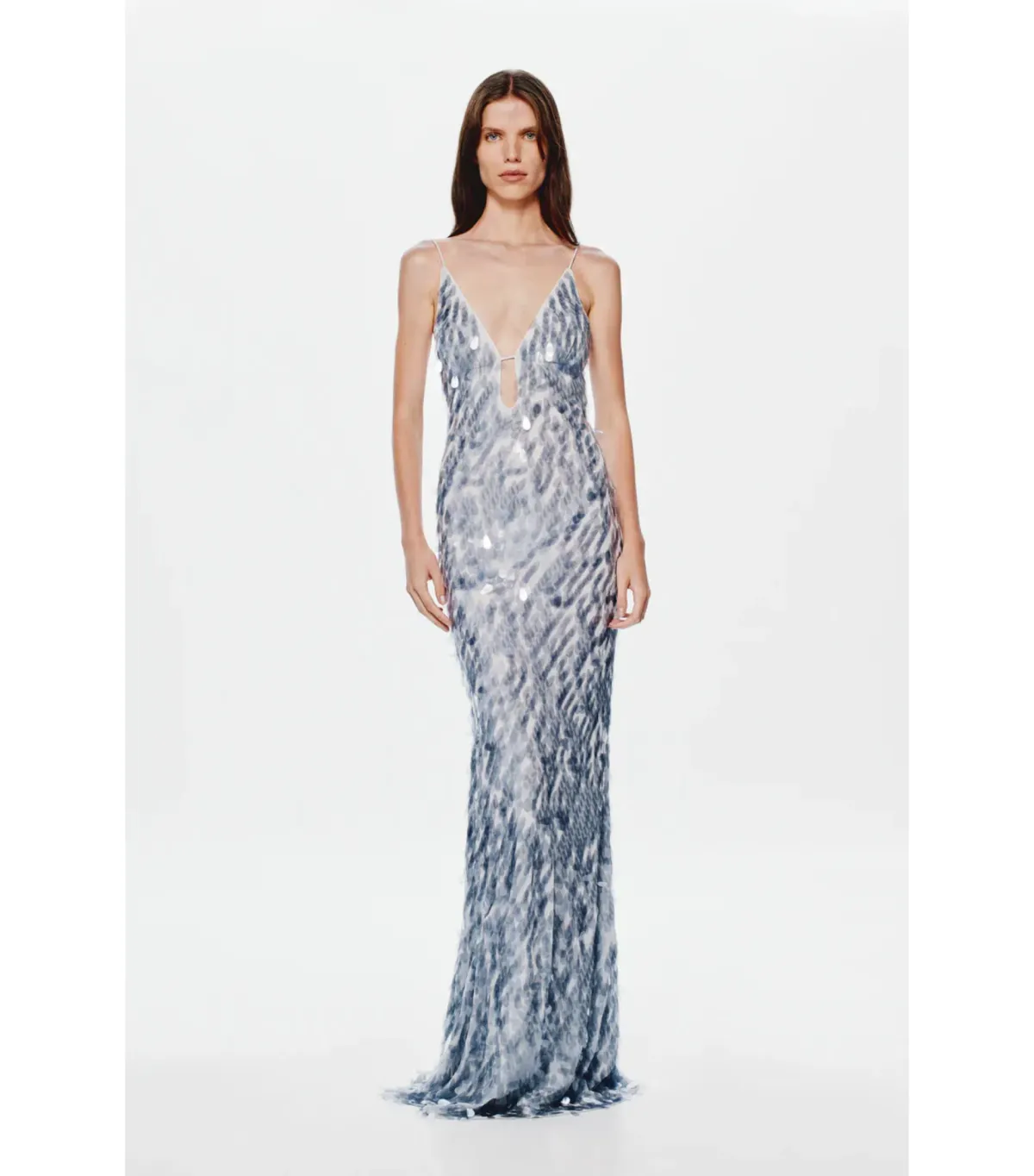 Misha Sapphire Sequin Maxi Dress Grey Size 12/L for rent on The Volte - main image