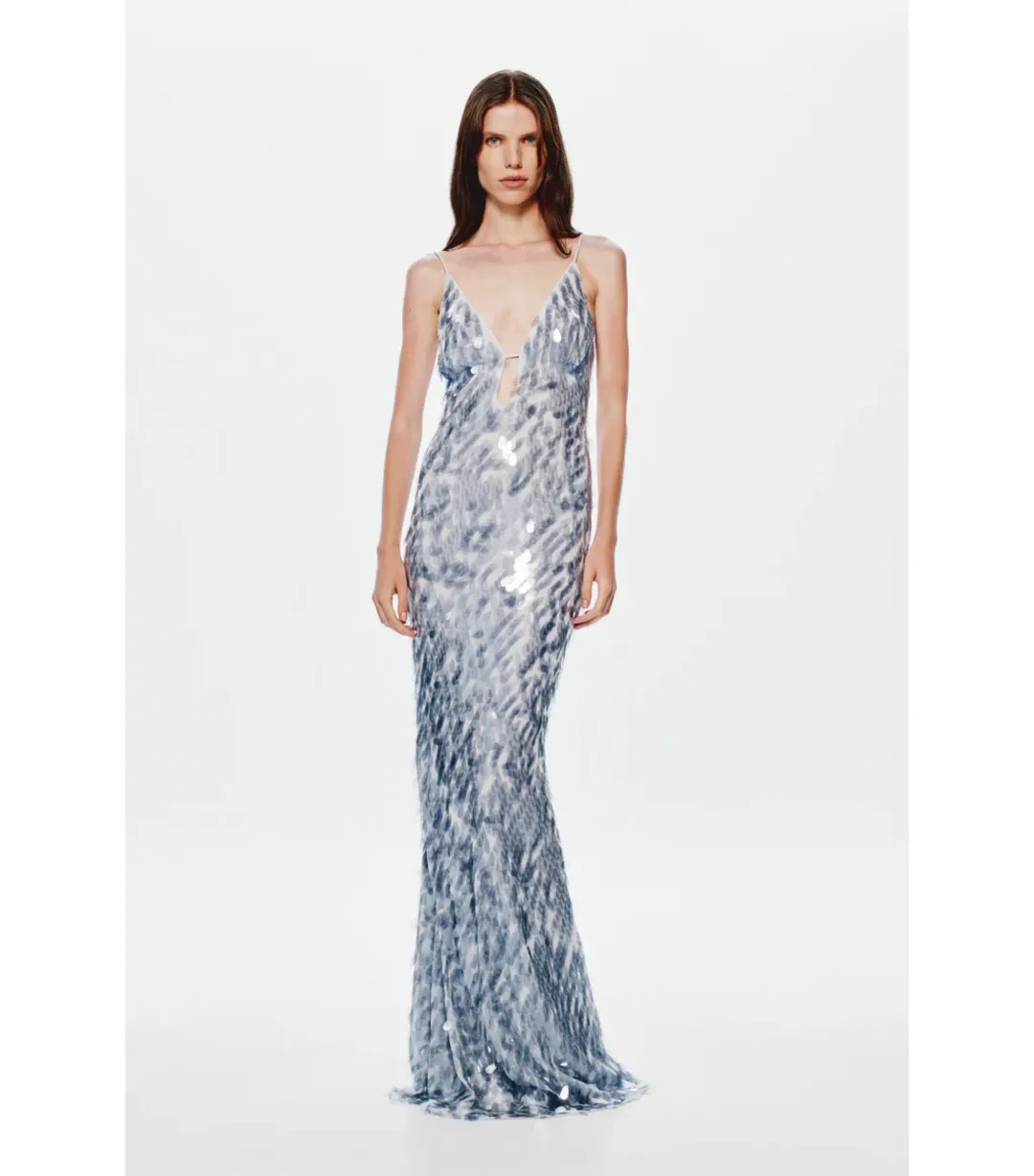 Misha Sapphire Sequin Maxi Dress Grey Size 12/L for rent on The Volte - main image