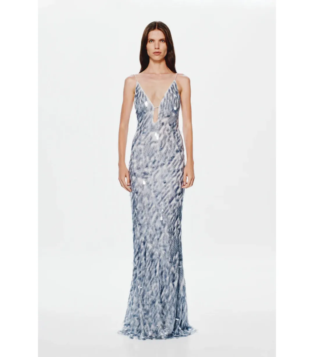 Misha Sapphire Sequin Maxi Dress Grey Size 12/L for rent on The Volte - main image
