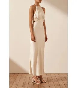 Shona Joy Milo Ruched Open Back Midi Dress in Coconut Size AU 12 for rent on The Volte - image 2