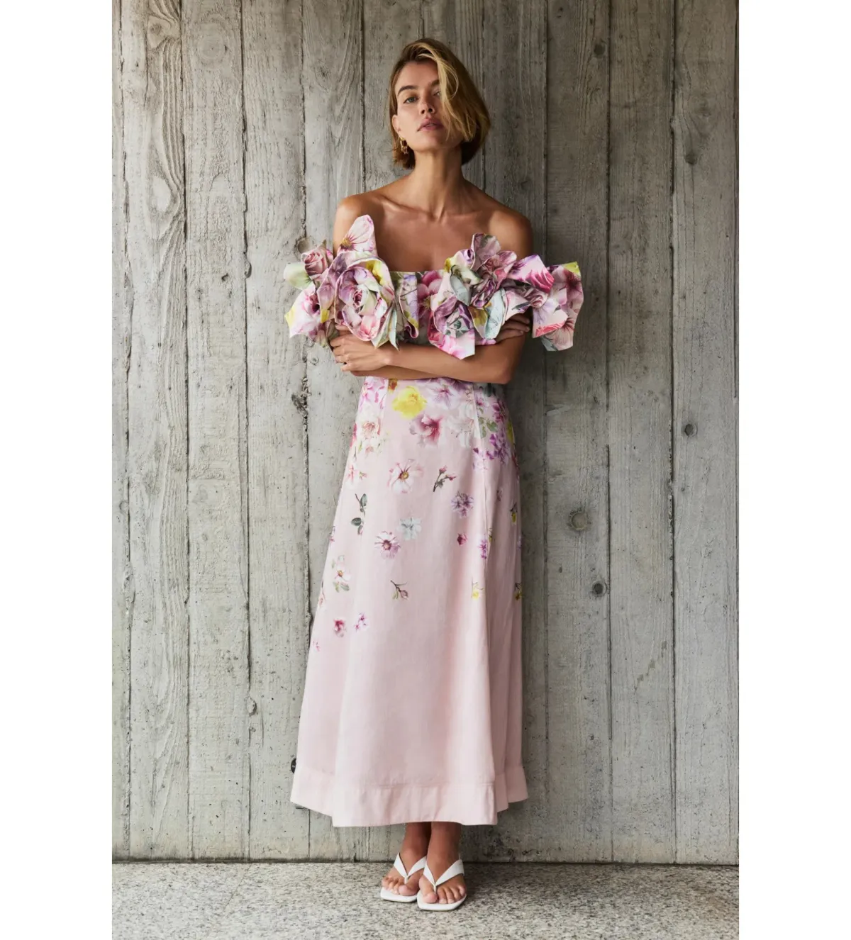 Aje Misha Maxi Dress Pink Collage Floral Size AU 10 for rent on The Volte - main image