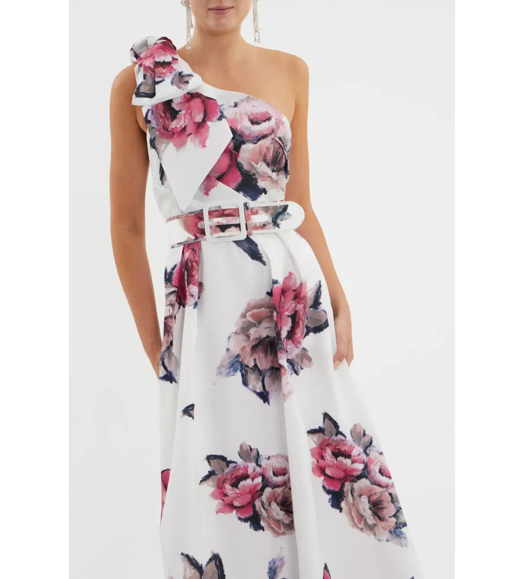 Rebecca Vallance Aveline One Shoulder Gown White Floral Size AU 10 for rent on The Volte - main image