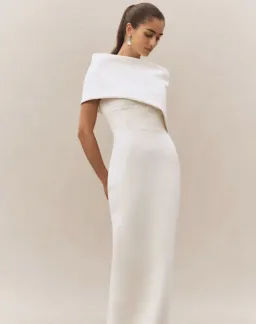 Rachel Gilbert Clara Stretch Crepe Wedding Dress Midi Ivory Size AU 8 for rent on The Volte - image 1