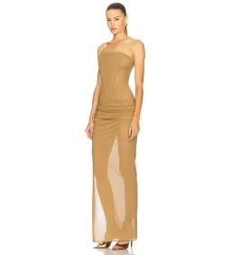 Alex Perry Strapless Longline Column in Stretch Mesh Maxi Dress Khaki Size AU 10 for rent on The Volte - image 2