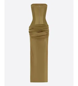 Alex Perry Strapless Longline Column in Stretch Mesh Maxi Dress Khaki Size AU 10 for rent on The Volte - image 8