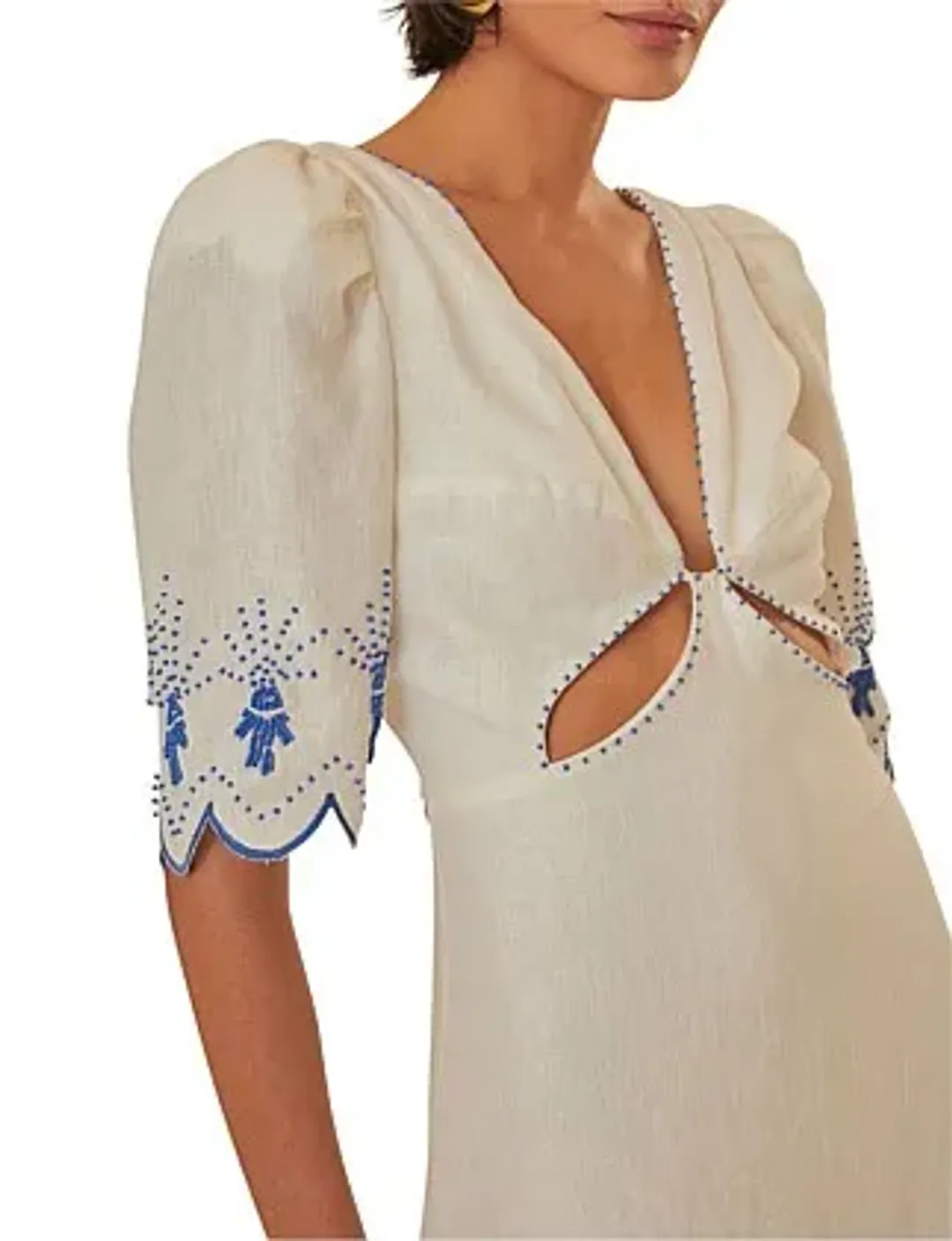 Farm Rio Sea of Fish Embroidered Midi Dress Off-White Size 6/XS for rent on The Volte - main image