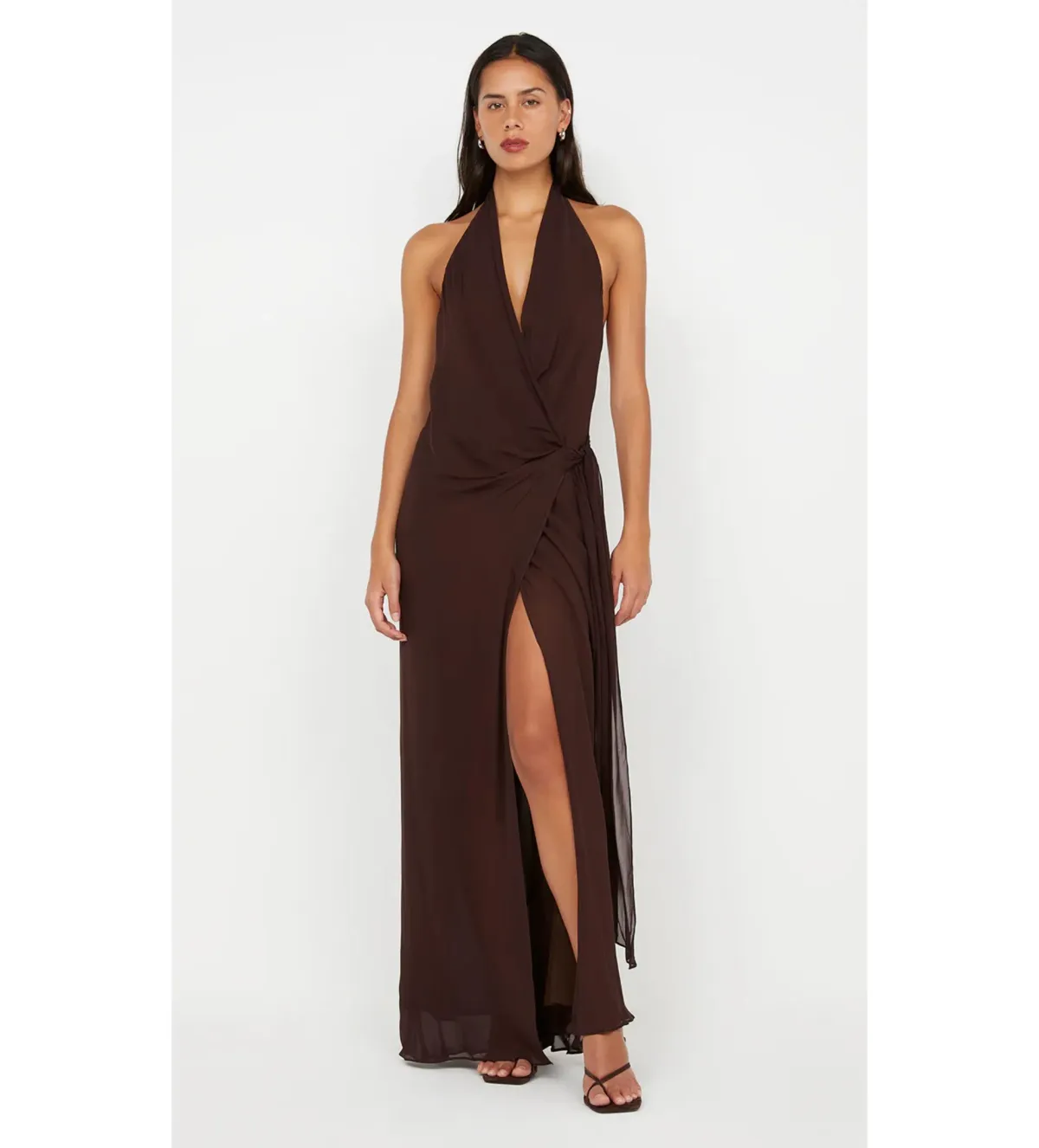 Bec & Bridge Soneva Wrap Maxi Dress Dark Chocolate Size AU 8 for rent on The Volte - main image