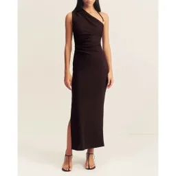 Shona Joy Beau Gathered Asymmetrical Midi Dress Brown Size AU 8 for rent on The Volte - image 1