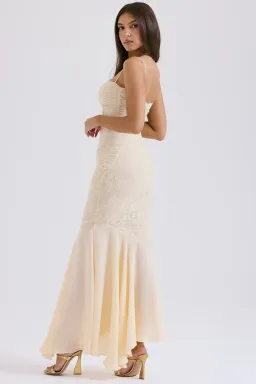 House of CB Felicia Chiffon Lace Maxi Gown in Vanilla Size XS / AU 6 (Regular Cup) for rent on The Volte - image 8