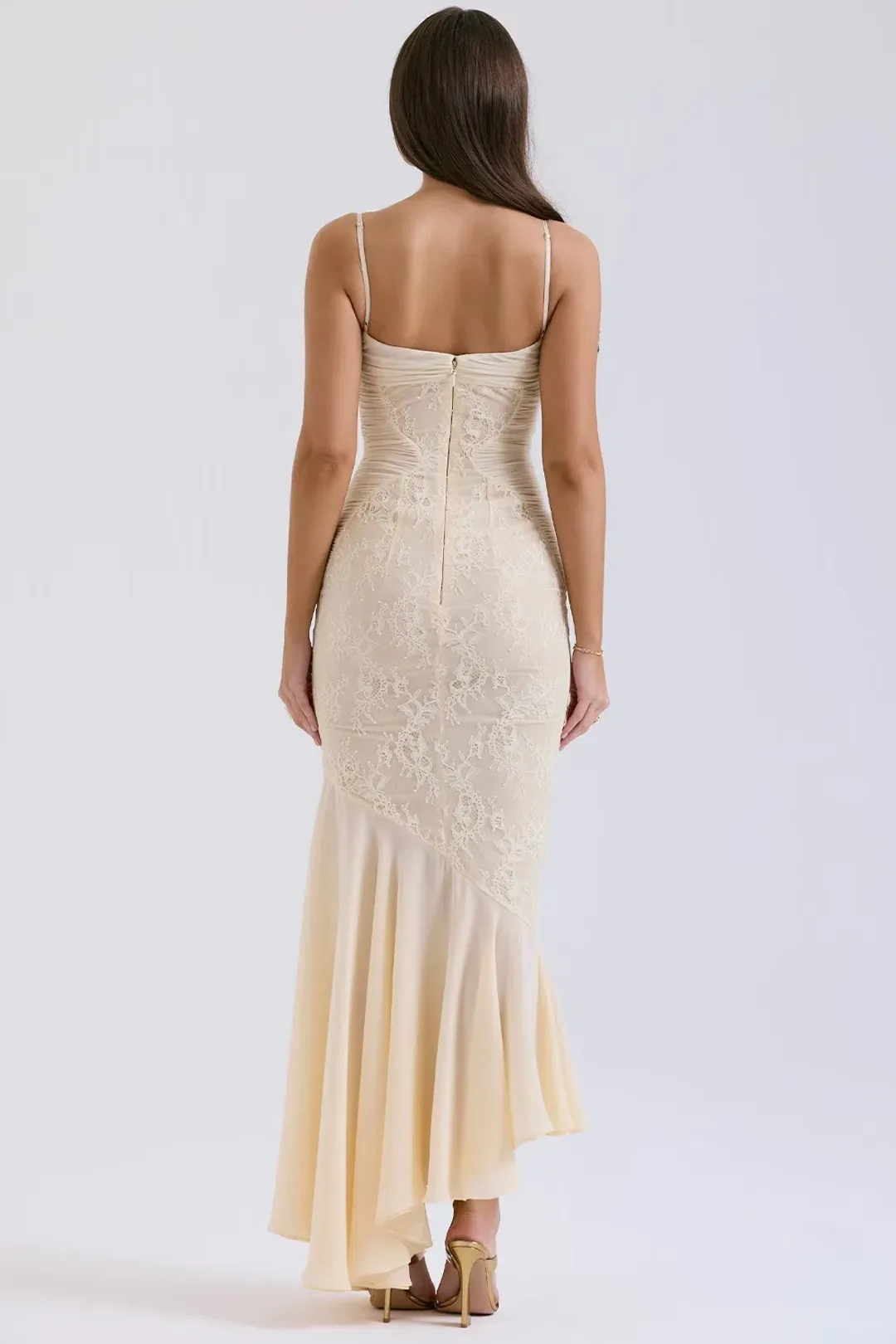 House of CB Felicia Chiffon Lace Maxi Gown in Vanilla Size XS / AU 6 (Regular Cup) for rent on The Volte - main image