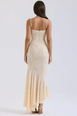 House of CB Felicia Chiffon Lace Maxi Gown in Vanilla Size XS / AU 6 (Regular Cup) for rent on The Volte - image 3