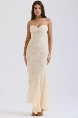 House of CB Felicia Chiffon Lace Maxi Gown in Vanilla Size XS / AU 6 (Regular Cup) for rent on The Volte - image 6