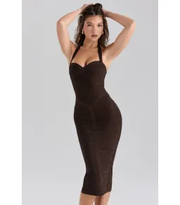 House Of Cb The Supermodel Halter Midi Bandage Dress Chocolat Size L /  AU 14  for rent on The Volte - image 1