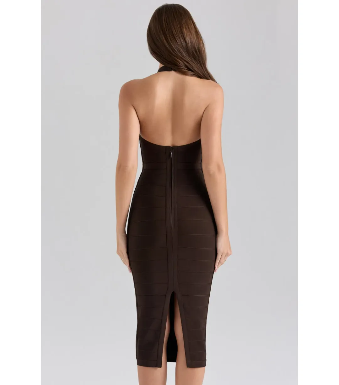 House Of Cb The Supermodel Halter Midi Bandage Dress Chocolat Size L /  AU 14  for rent on The Volte - main image