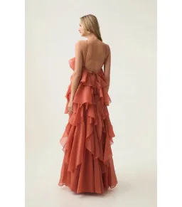 Aje Pandorea Layered Maxi Dress in Coral Clay Size AU 6 for rent on The Volte - image 7