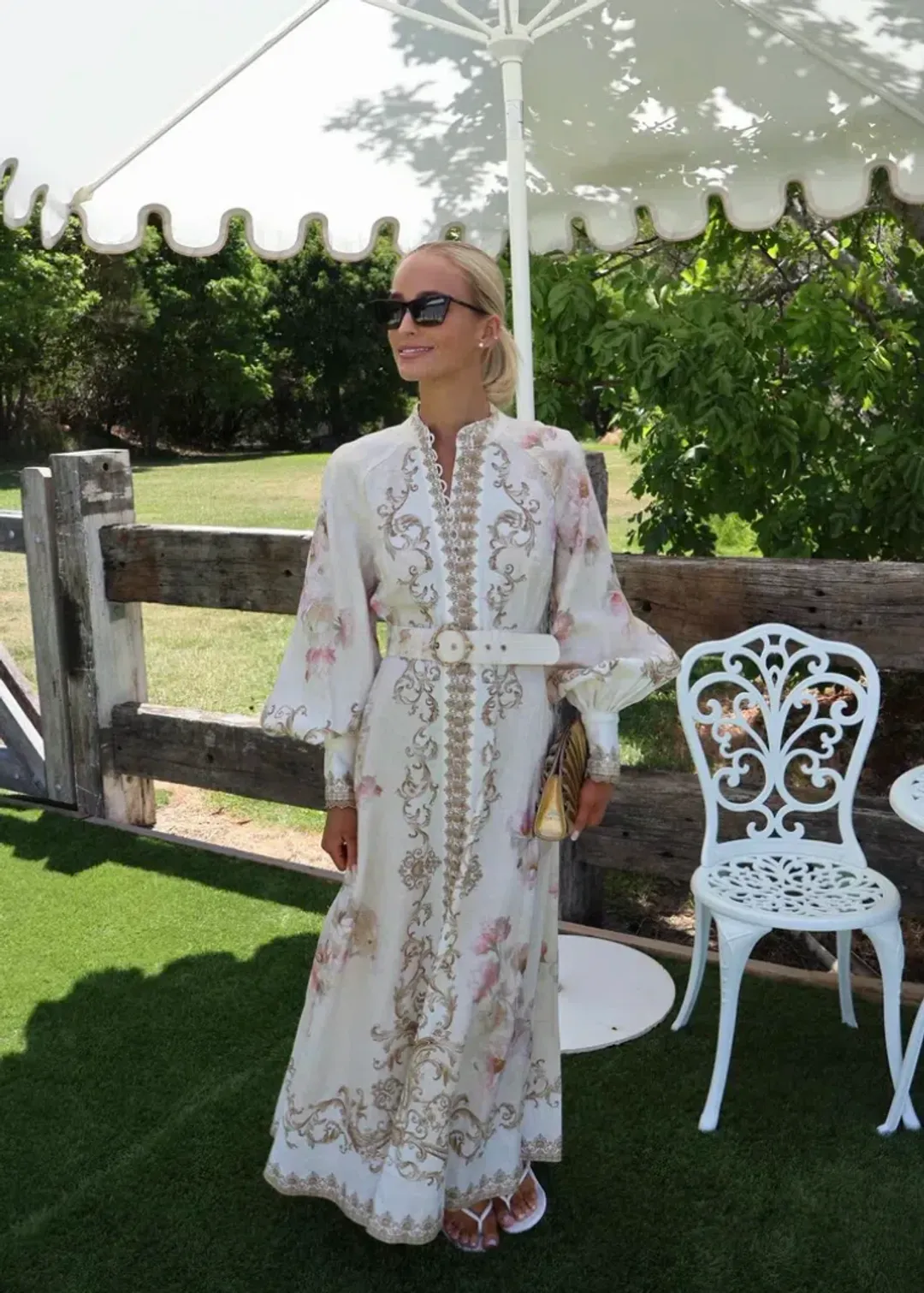 Zimmermann The Hypnotic Buttoned Midi Dress in Cream Peony Size 0 / AU 8 for rent on The Volte - main image