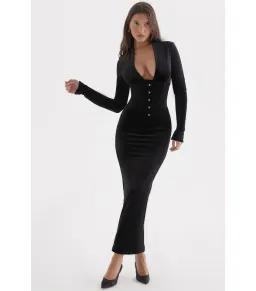 House of CB Arabella Corset Midi Dress Black Velvet Size AU 10  for rent on The Volte - image 2