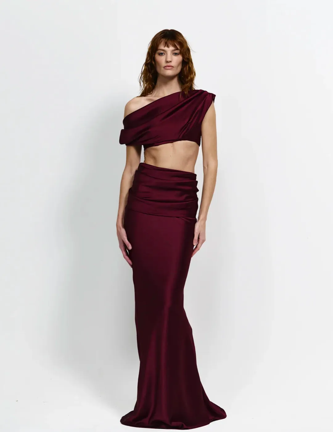 Effie Kats Perez Top & Floor Length Skirt Set in Wine Size 8 for rent on The Volte - main image