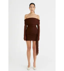 Benni Yasmin Off Shoulder Mini Dress in Cacao Size AU 6 for rent on The Volte - image 1