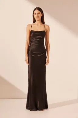 Shona Joy La Lune Lace Back Maxi Dress in  Black Size AU 10 for rent on The Volte - image 1