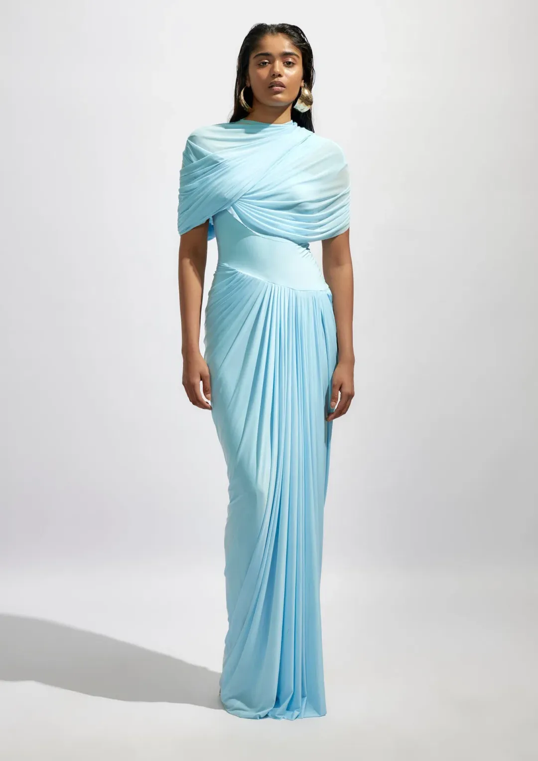 Deme By Gabriella Jasmine Pleated Floor Length Gown Dress in Baby Blue Size S / AU 8 for rent on The Volte - main image