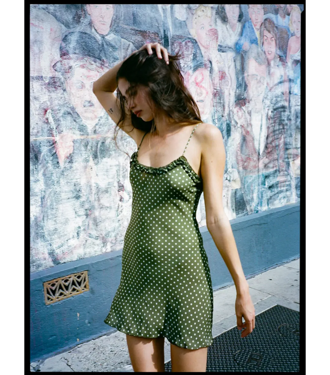 Realisation Par Eliza Mini Dress in Khaki Spot Size S / AU 8 for rent on The Volte - main image