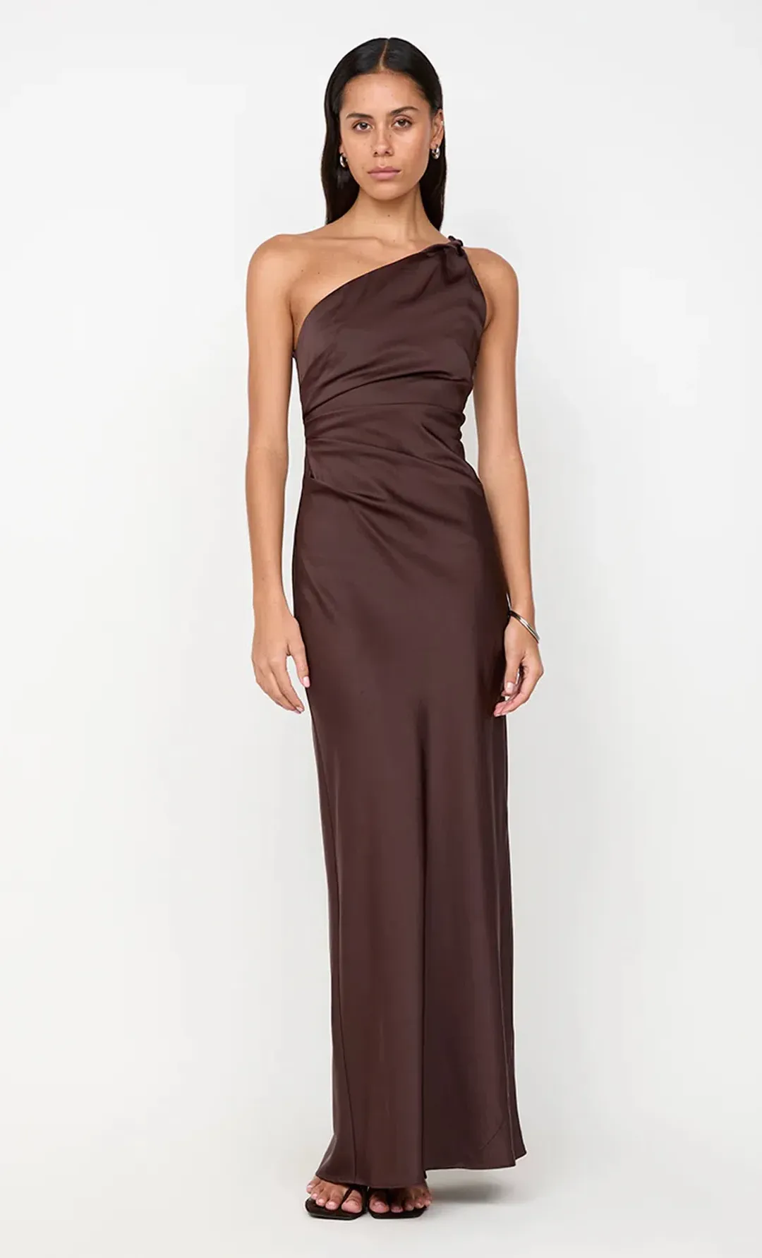 Bec & Bridge Lunetta Asym Maxi Dress in Dark Chocolate Size AU 12 for rent on The Volte - main image