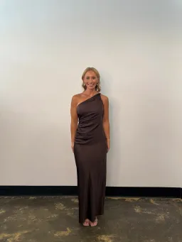 Bec & Bridge Lunetta Asym Maxi Dress in Dark Chocolate Size AU 12 for rent on The Volte - image 2