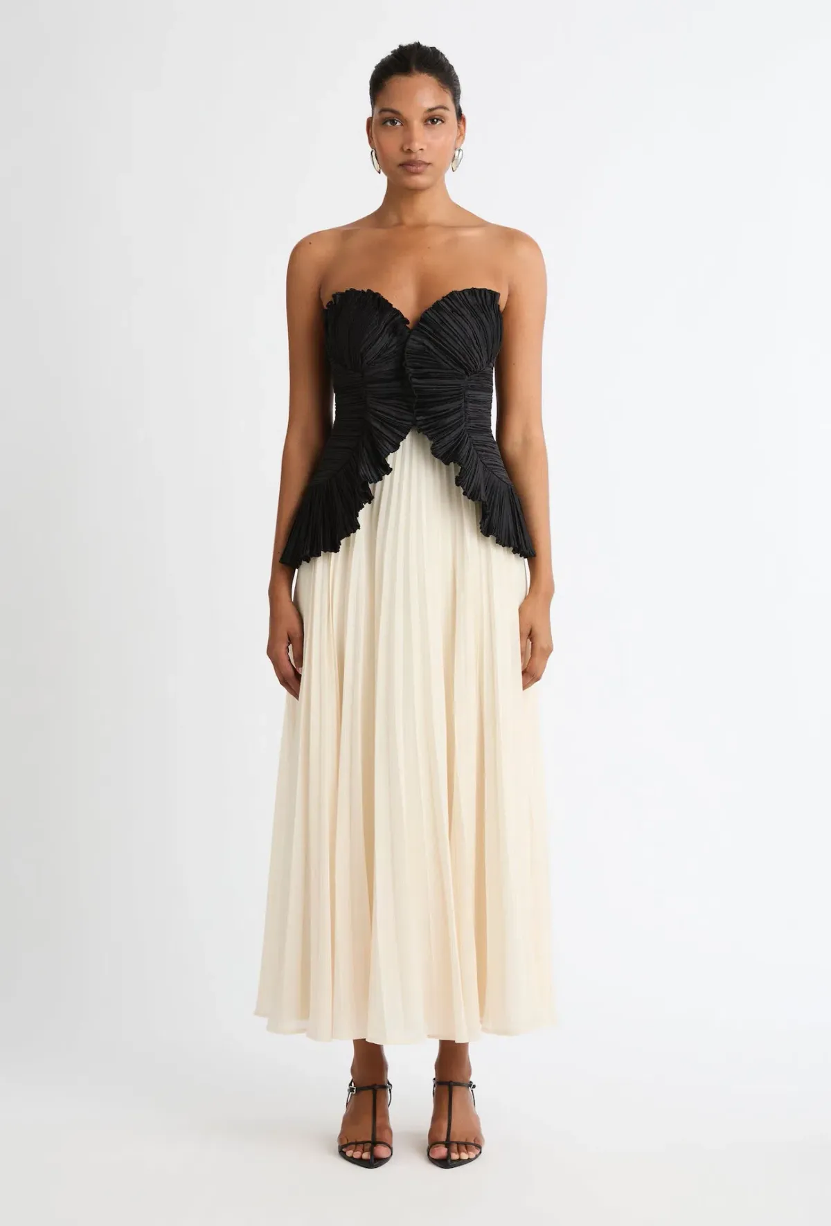 Sheike Strapless Soraya Maxi Dress in Black & Ivory Cream Size 8 for rent on The Volte - main image