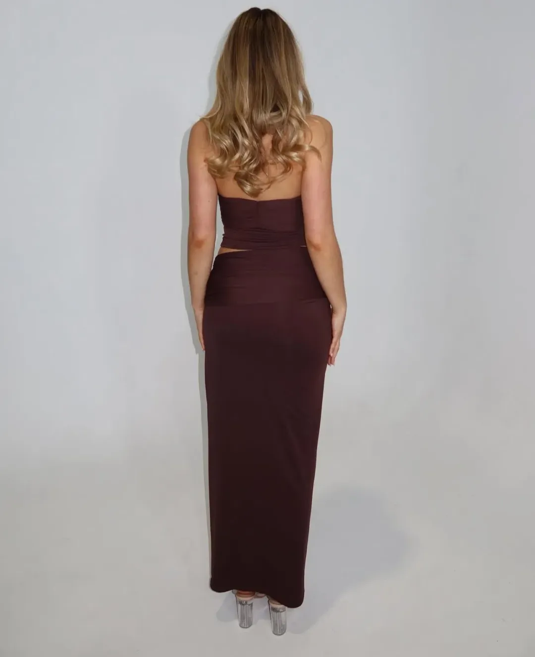 Mila Skirt & Blair Top Set Chocolate Brown Sasha Therese Size AU 6 for rent on The Volte - main image