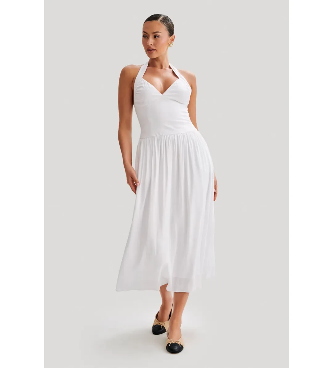 Meshki Harriette Halter Midi Dress in White Size XS / AU 6 for rent on The Volte - main image