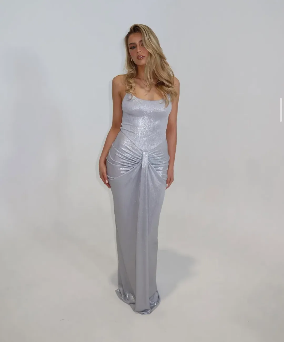 Natalie Rolt Allora Floor Length Gown Silver , Metallic Size 6, 8 for rent on The Volte - main image