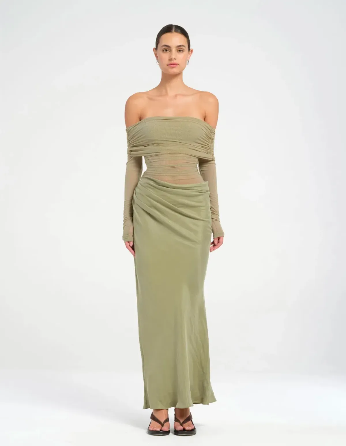 BENNI Yasmin Off-Shoulder Midi Dress Green Size 10 for rent on The Volte - main image