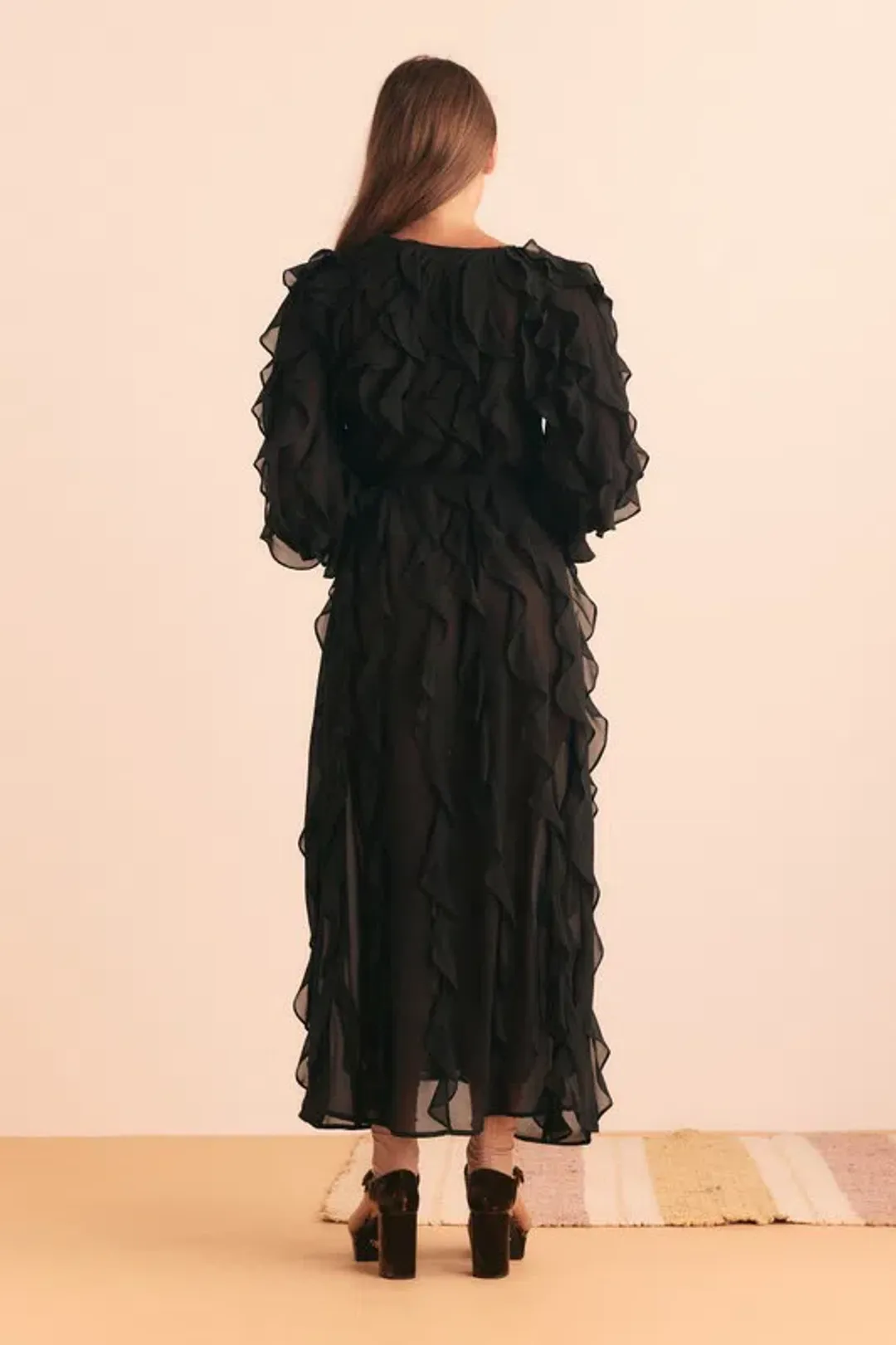 Bohemian Traders Sunray Flounce Maxi Dress In Black Size 10 for rent on The Volte - main image