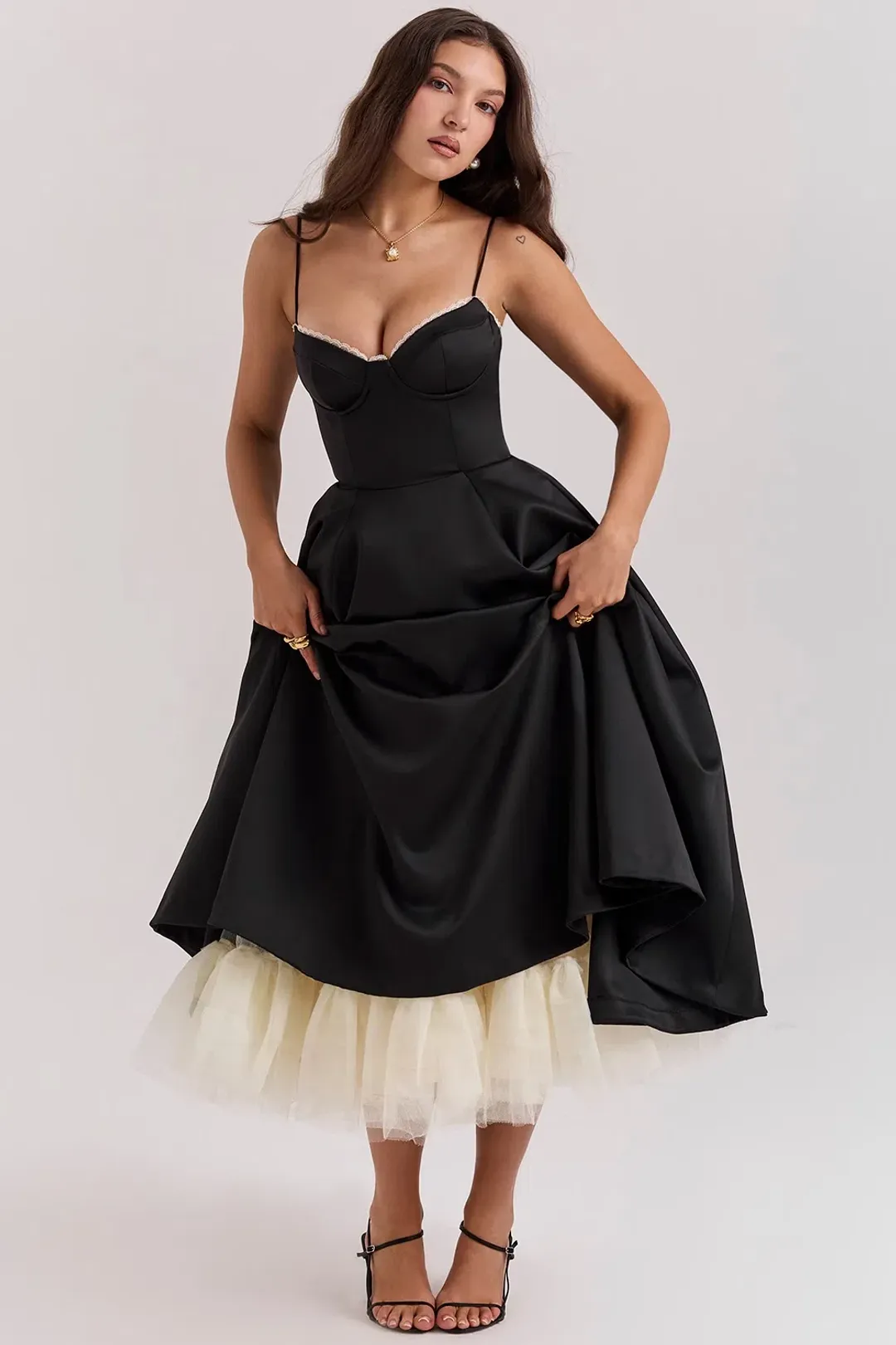 House Of CB Mademoiselle Black Tulle Midi Dress Size AU 8 for rent on The Volte - main image